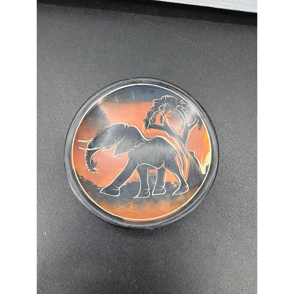 Small Hand Carved Etched Painted Soap Stone Bowls African Elephant